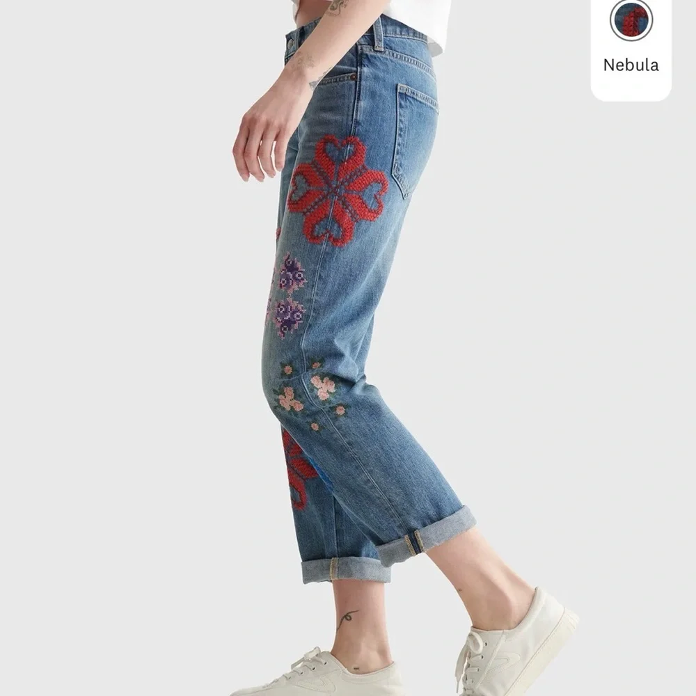 Lucky Brand “Nebula” Embroidered Cross Stitch Jeans – 12R Mid-Rise Boy Jean - Picture 3 of 14